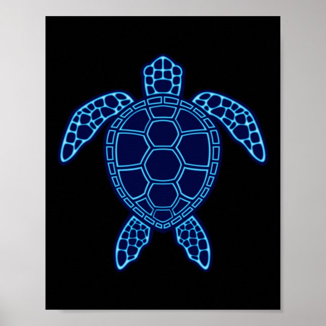 Blue Neon Lava Sea Turtle Design Sticker  Poster (Front)
