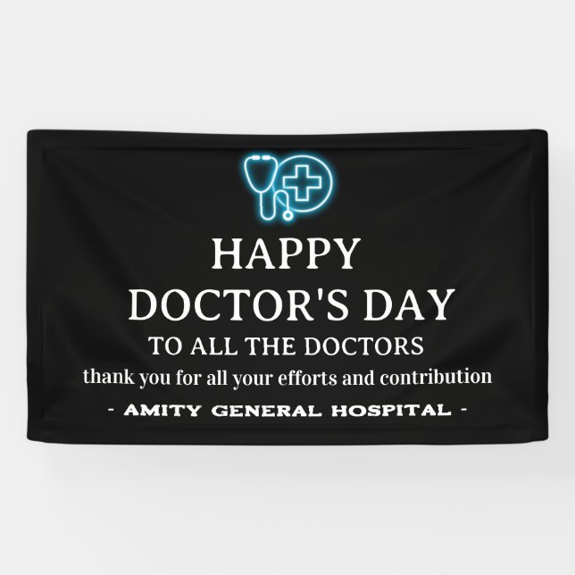 Blue Neon National or International Doctors Day  Banner (Horizontal)