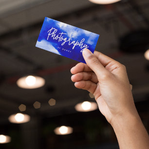 Blue Neon Photographer Photography Script  Business Card