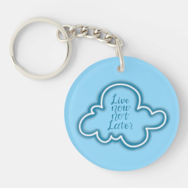 Blue Neon Sign Cloud Quote Key Ring (Front)