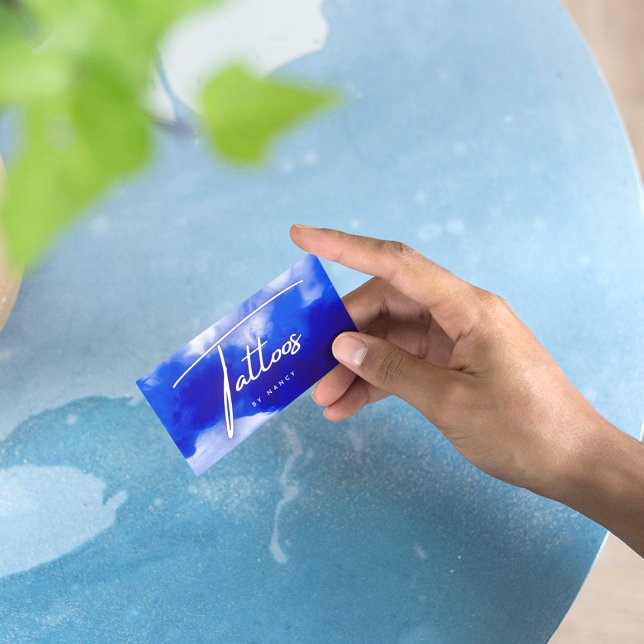 Blue Neon Tattoos Script  Business Card (Creator Uploaded)