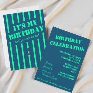 Blue neon teal birthday party Invitation