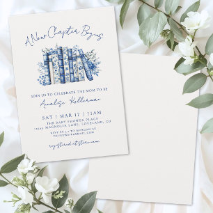 Blue New Chapter Floral Book Baby Shower Invitation