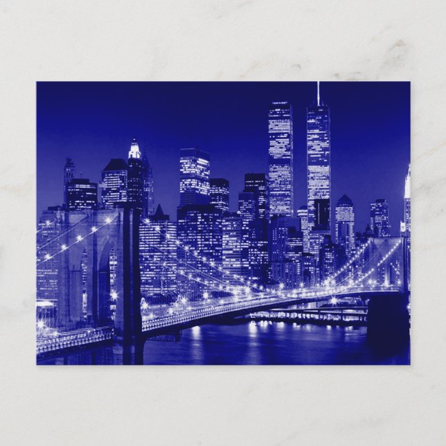 Blue New York City Night Invitation Postcard (Front)