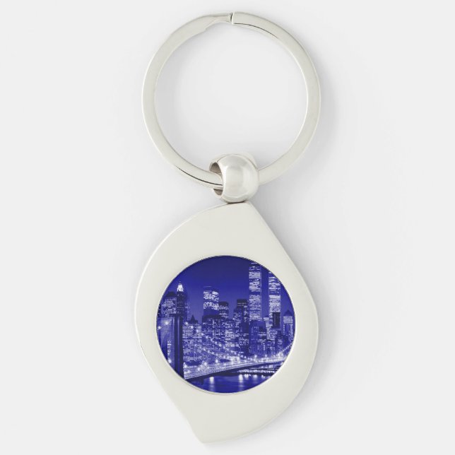 Blue New York City Night Key Ring (Front)