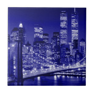 Blue New York City Night Tile