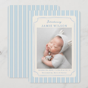 Blue Newborn Birth Photo Boy Baby Announcement