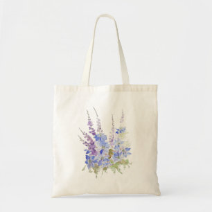 blue nigella flower arrangement watercolor and ink tote bag
