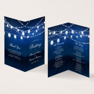 Blue Night and Lights Wedding Folded Program Card
