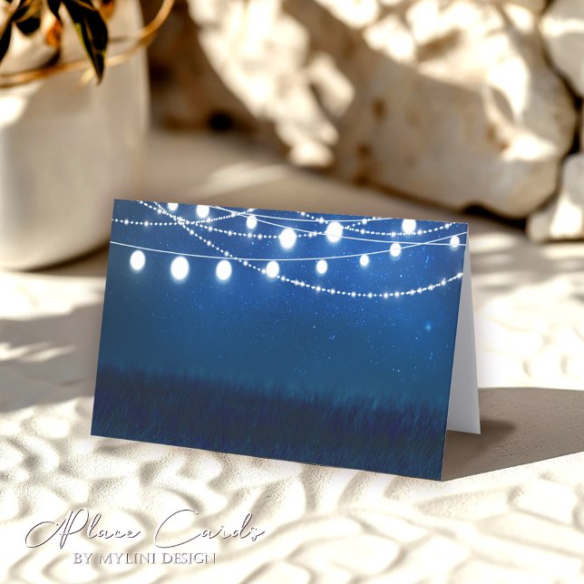 Blue Night and Silver Lights Wedding Place Card (Creator Uploaded)