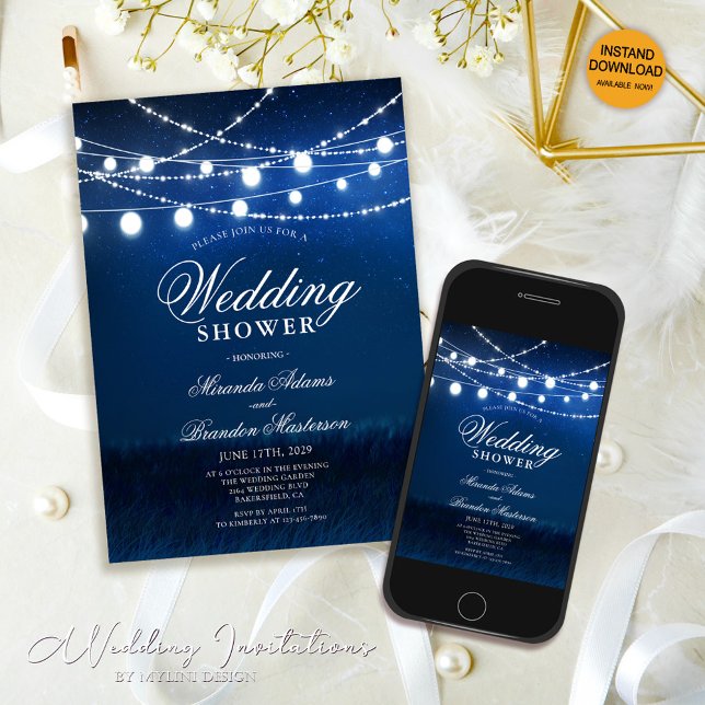 Blue Night and Silver Lights Wedding Shower Invitation (Creator Uploaded)