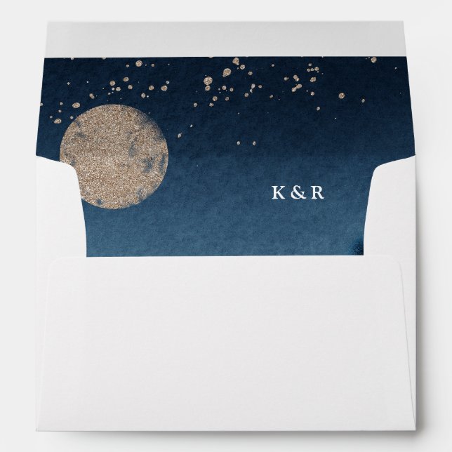 Blue Night Landscape Pre-Addressed Wedding Envelope (Back (Bottom))