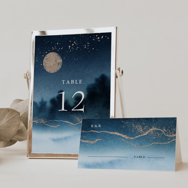 Blue Night Landscape Wedding Table Number (Creator Uploaded)