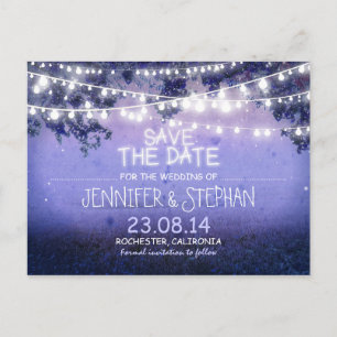 blue night lights romantic save the date announcement postcard