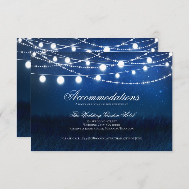 Blue Night & Lights Wedding Accommodations Card (Front/Back)