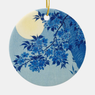 Blue Night Moon Cherry Tree Japanese Ceramic Tree Decoration