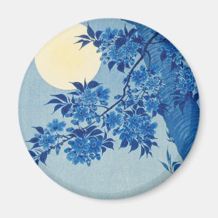 Blue Night Moon Cherry Tree Japanese Magnet