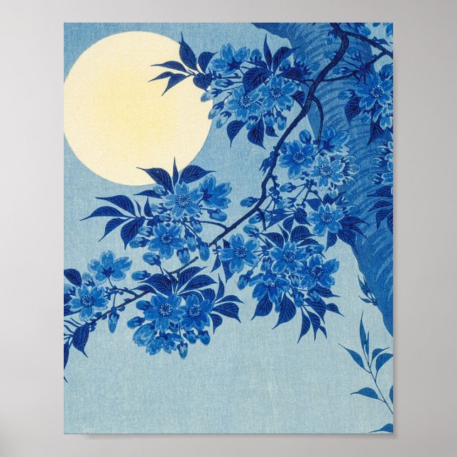 Blue Night Moon Cherry Tree Japanese  Poster (Front)