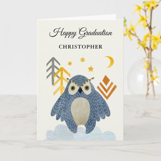 Blue night owl custom card (Yellow Flower)