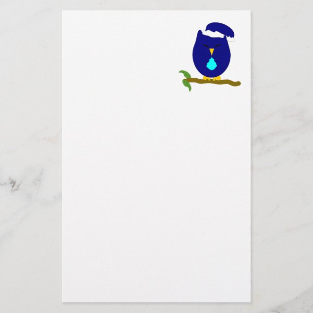 Blue Night Owl Design Stationery (Front)