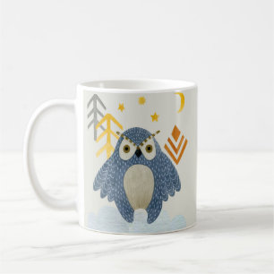 Blue night owl in the forest coffee mug