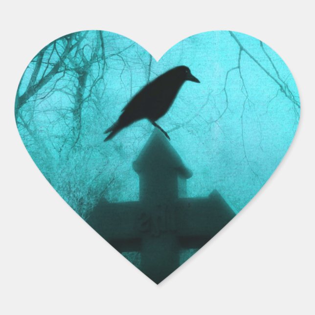 Blue Night Raven Heart Sticker (Front)