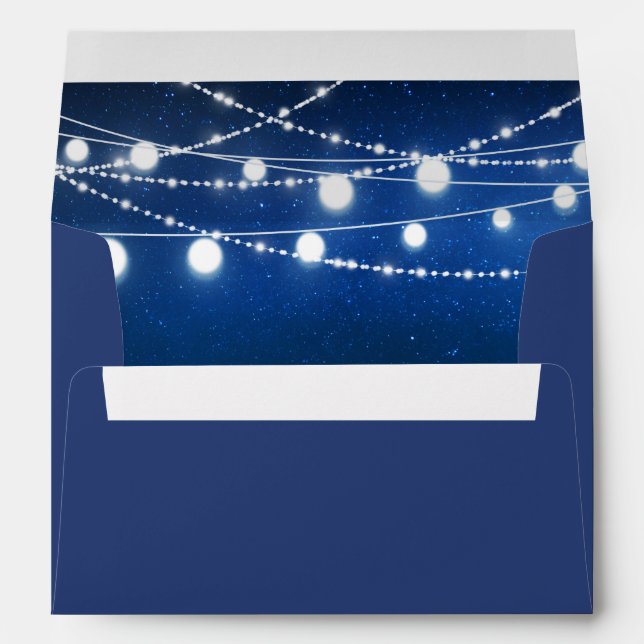 Blue Night & Silver String Lights Wedding Envelope (Back (Bottom))