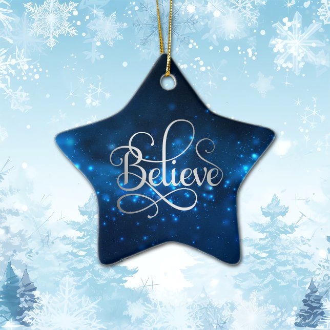 Blue Night Sky Believe Christmas Ceramic Tree Decoration (Creator Uploaded)