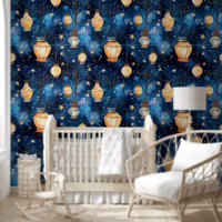 Blue night sky orange lamps