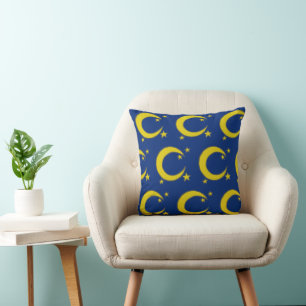 Blue Night Sky Yellow Moon Stars Astronomy Cushion