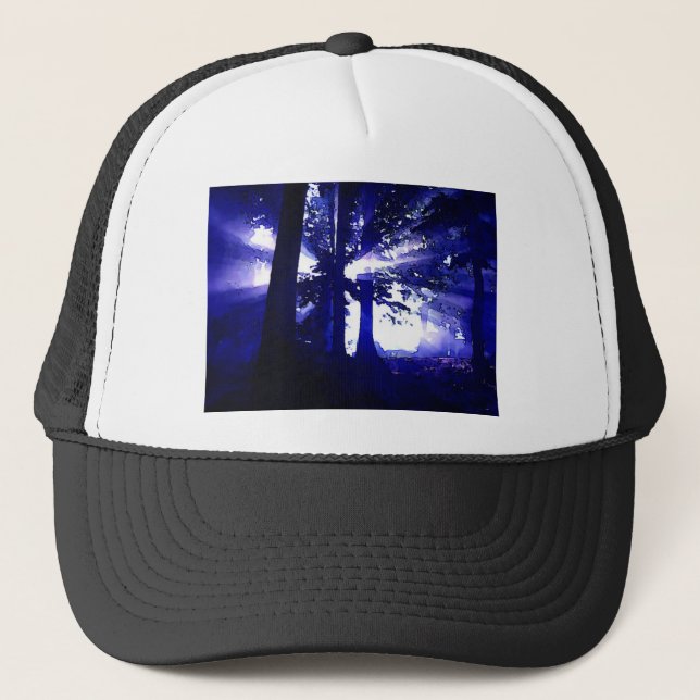 Blue Night Trees Trucker Hat (Front)