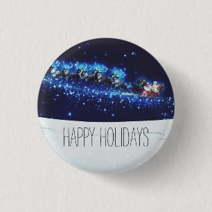 Blue Night With Santa Claus, Reindeer and Sleigh 3 Cm Round Badge