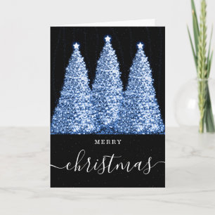 Blue No Photo Christmas Holidays Glitter Trees Holiday Card