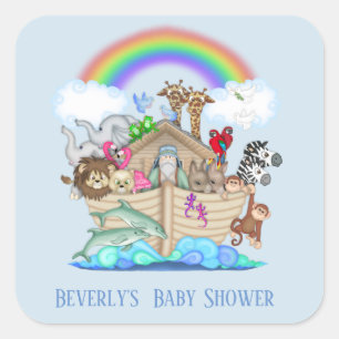 Blue Noah's Ark Baby Shower Sticker