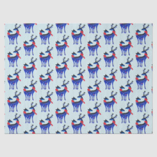 Blue Nordic Christmas Reindeer Pair Pattern Tissue Paper