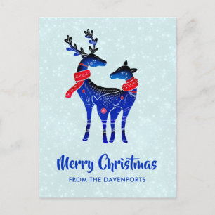 Blue Nordic Christmas Reindeer Pair Postcard