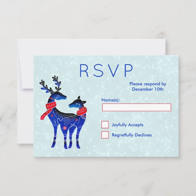 Blue Nordic Christmas Reindeer Pair RSVP (Front)