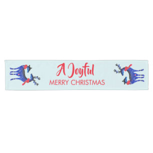 Blue Nordic Christmas Reindeer Pair Short Table Runner