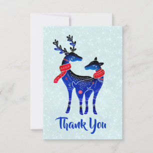 Blue Nordic Christmas Reindeer Pair Thank You