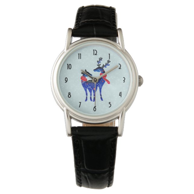 Blue Nordic Christmas Reindeer Pair Watch (Front)