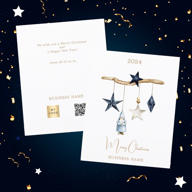 Blue nordic stars gnome QR business Christmas Flyer (Creator Uploaded)