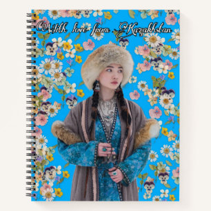 Blue Notebook with Kazakh Girl Illustration