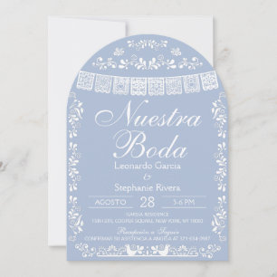 Blue Nuestra Boda Papel Picado Spanish Wedding Invitation