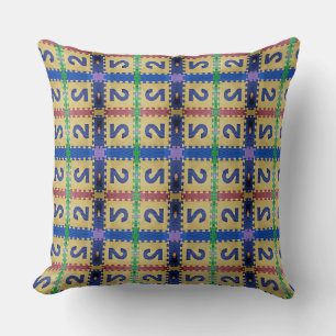 Blue Number 2 over Square Gold Puzzle Design Cushion