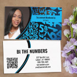 Blue Numbers on Black Custom Photo and QR Code Business Card<br><div class="desc">A blue and black numbers background on this design features a photo placeholder on the left with template name on the right. The back includes a coordinated design and colours with text fields for the business name and details. Replace the placeholder photo with your vertical format photograph and your link...</div>