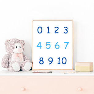 Blue Numbers Zero to Ten 0 to 10 Teacher Kids Room Poster