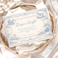 Blue Nursery Toile Baby Shower Diapper Raffle