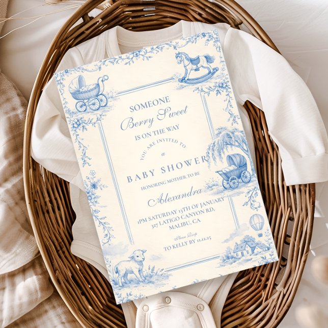 Blue Nursery Toile Baby Shower Invitation (Creator Uploaded)