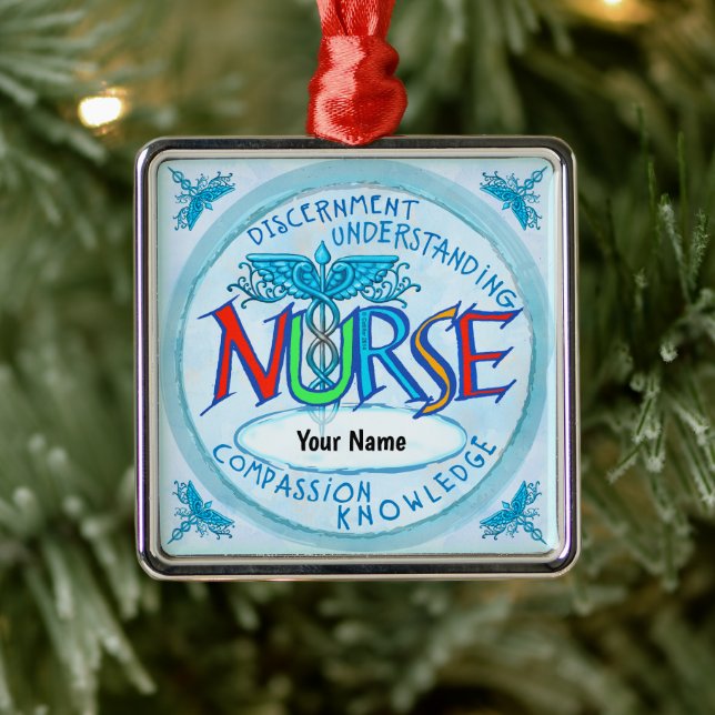 Blue nurses motto metal tree decoration (Tree)