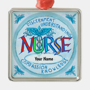 Blue nurses motto metal tree decoration